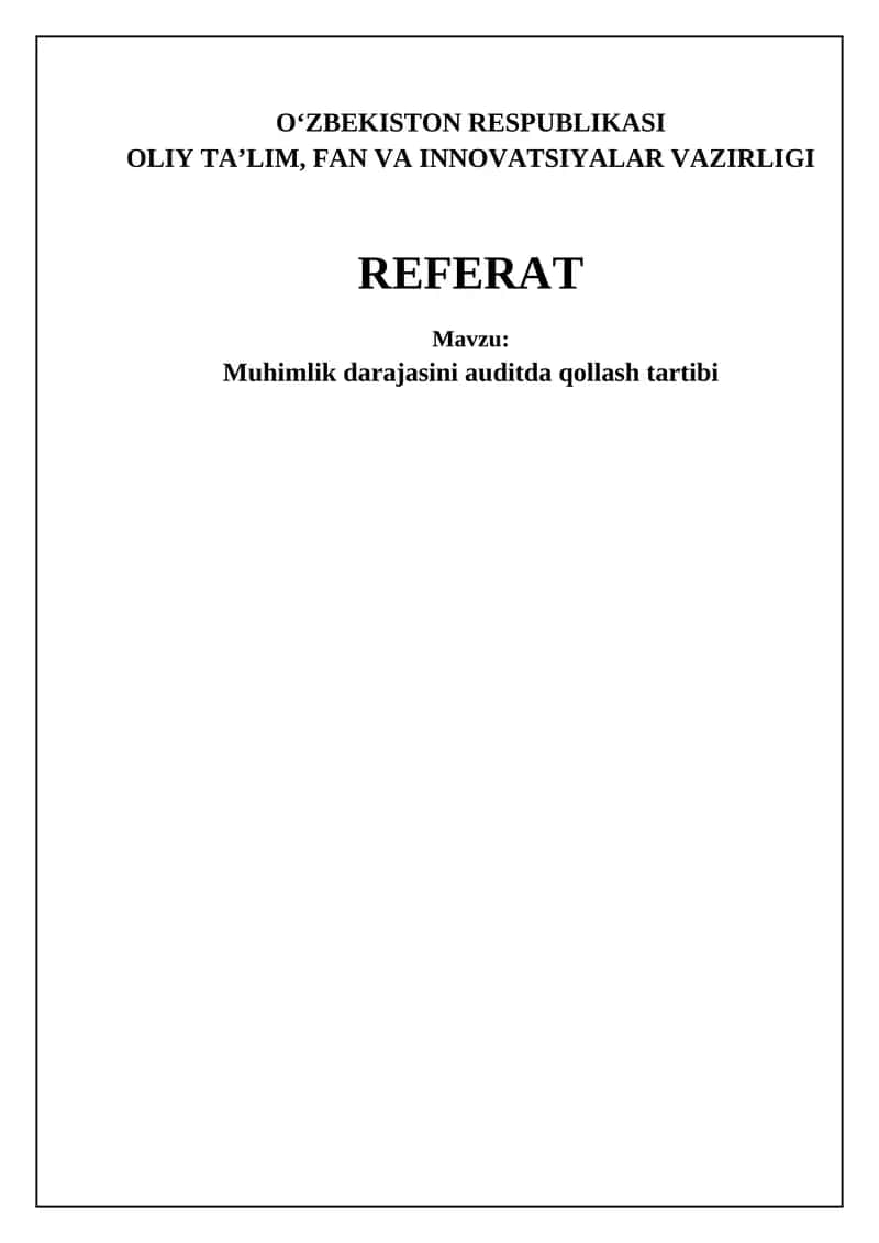 Muhimlik darajasini auditda qollash tartibi 1