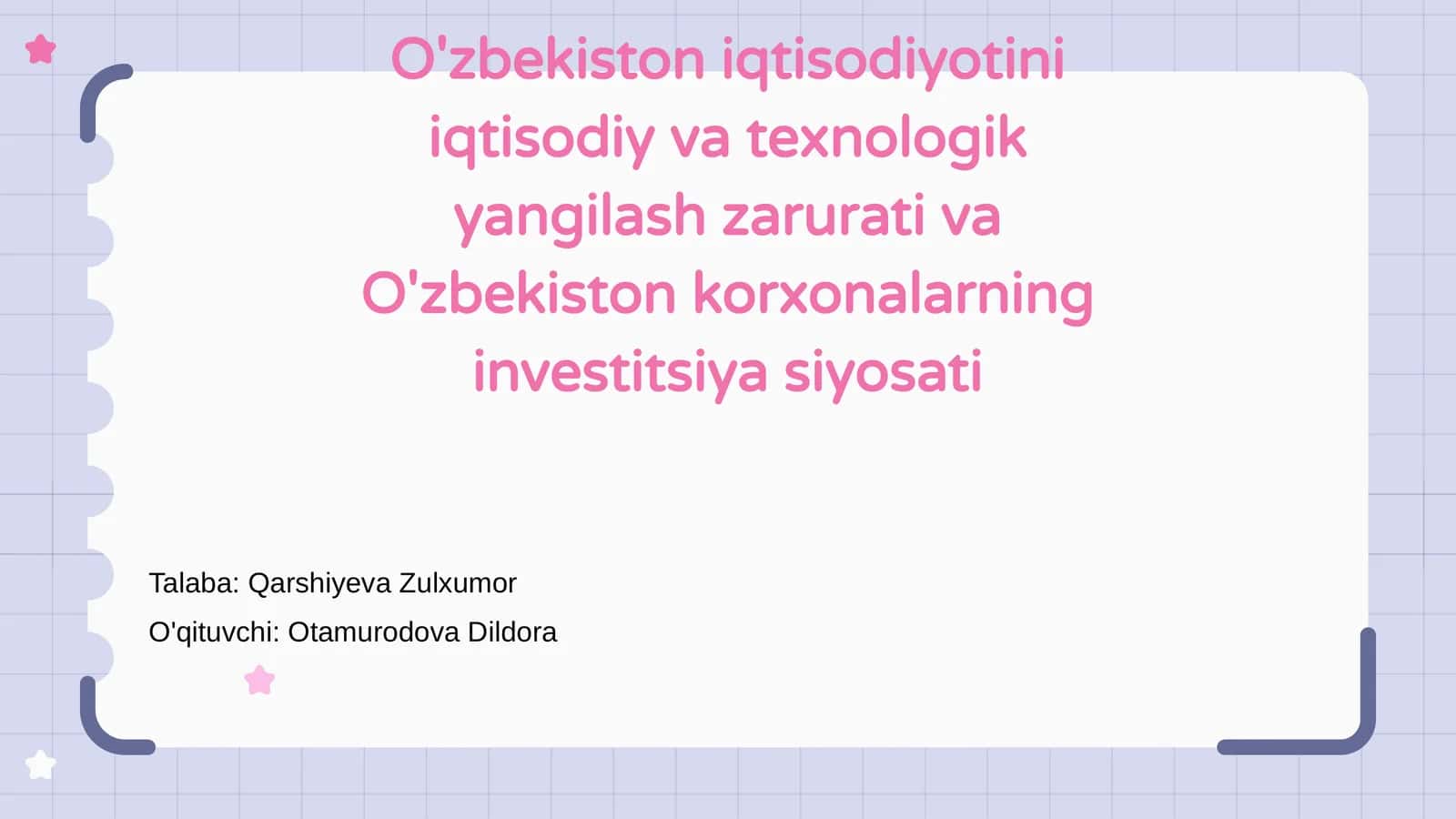 O'zbekiston iqtisodiyotini iqtisodiy va texnologik yangilash zarurati va O'zbekiston korxonalarning investitsiya siyosati 1