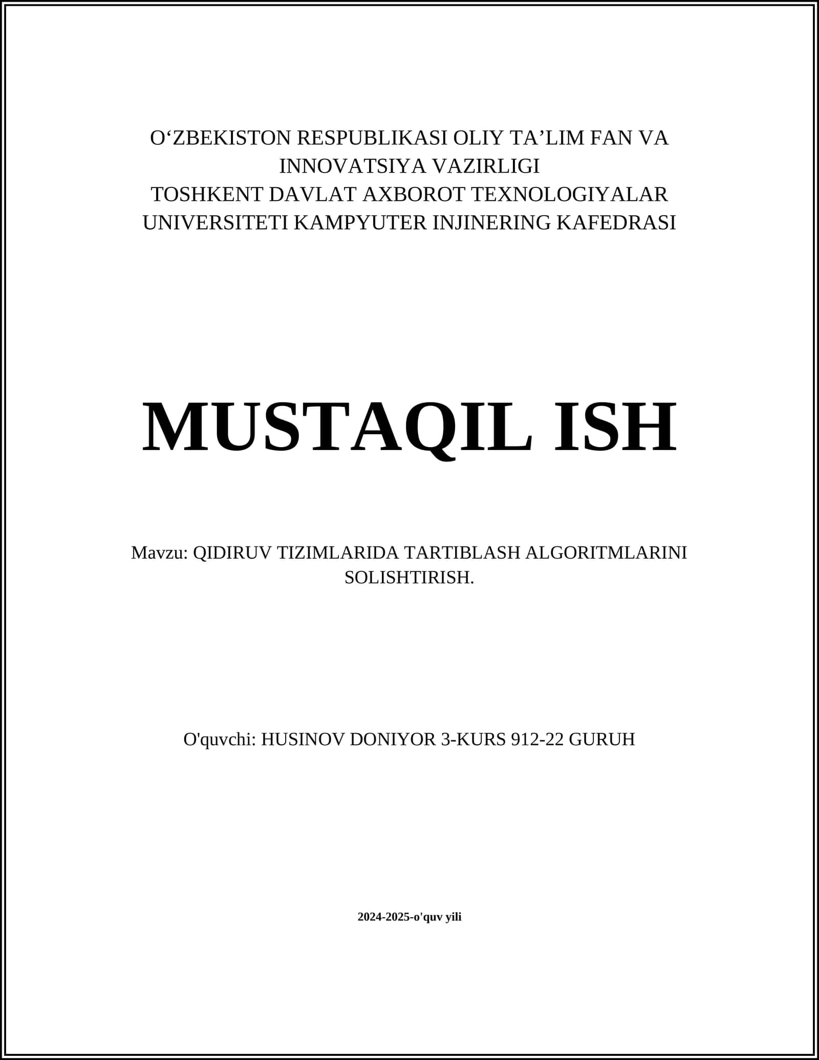 QIDIRUV TIZIMLARIDA TARTIBLASH ALGORITMLARINI SOLISHTIRISH 1