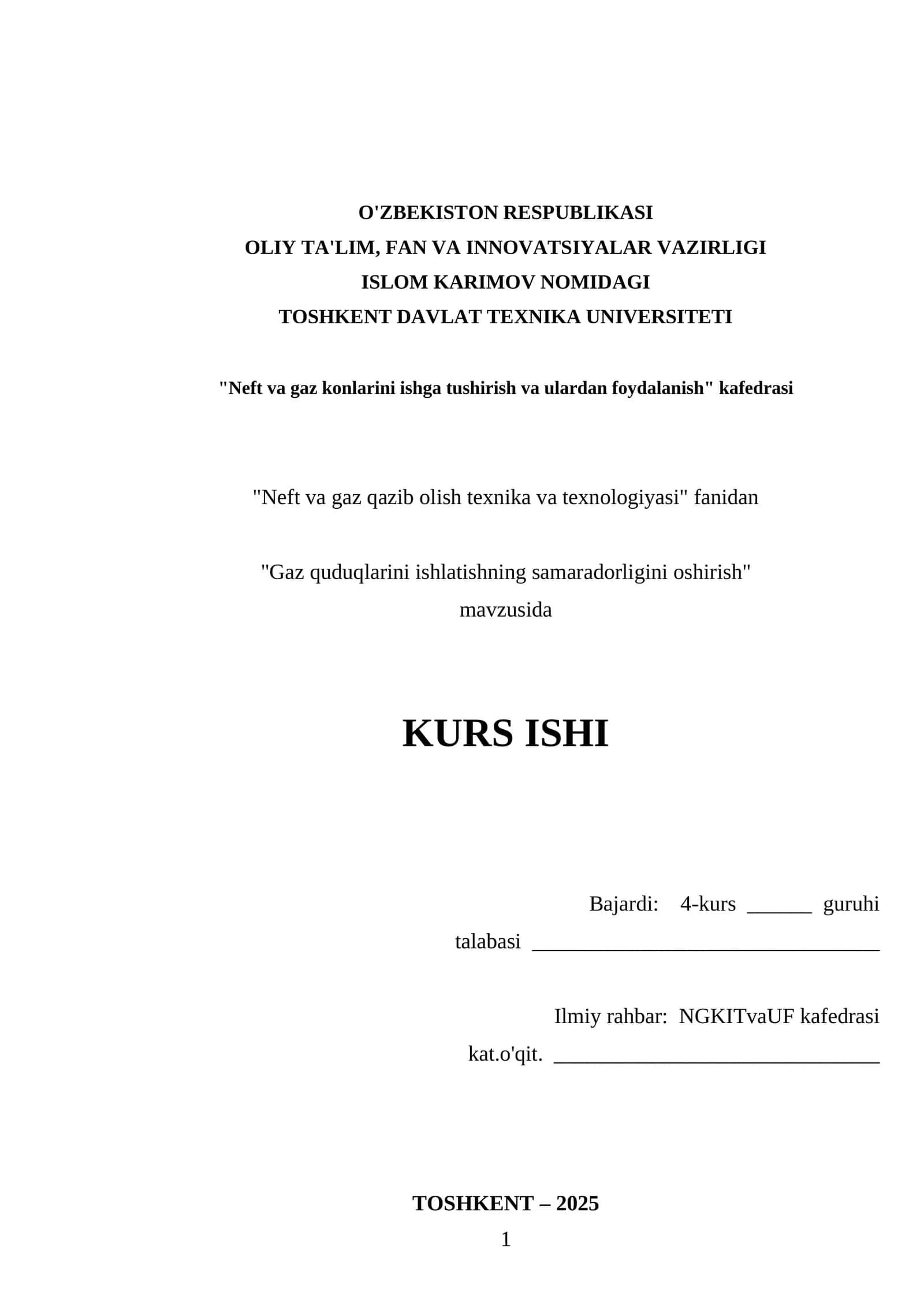 Neft va gaz konlarini ishga tushirish va ulardan foydalanish 1