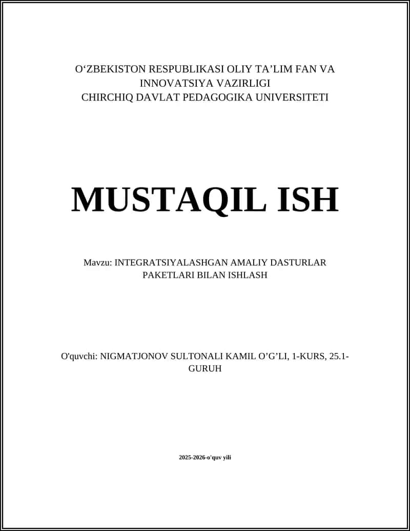 Integratsiyalashgan amaliy dasturlar paketlari 1