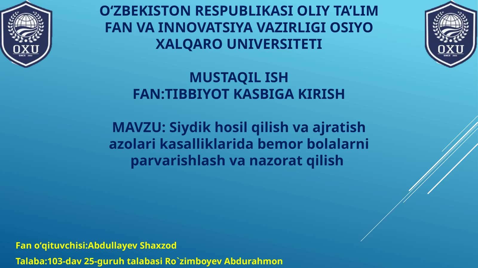 Tibbiyot kasbiga kirish 1