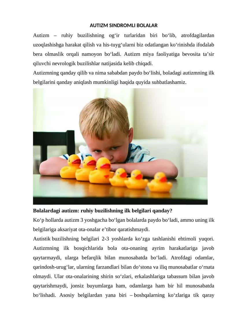 AUTIZM SINDROMLI BOLALAR 1