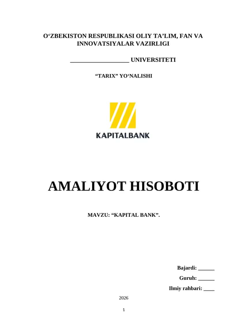 Kapital bank. AMALIYOT HISOBOTI. 1