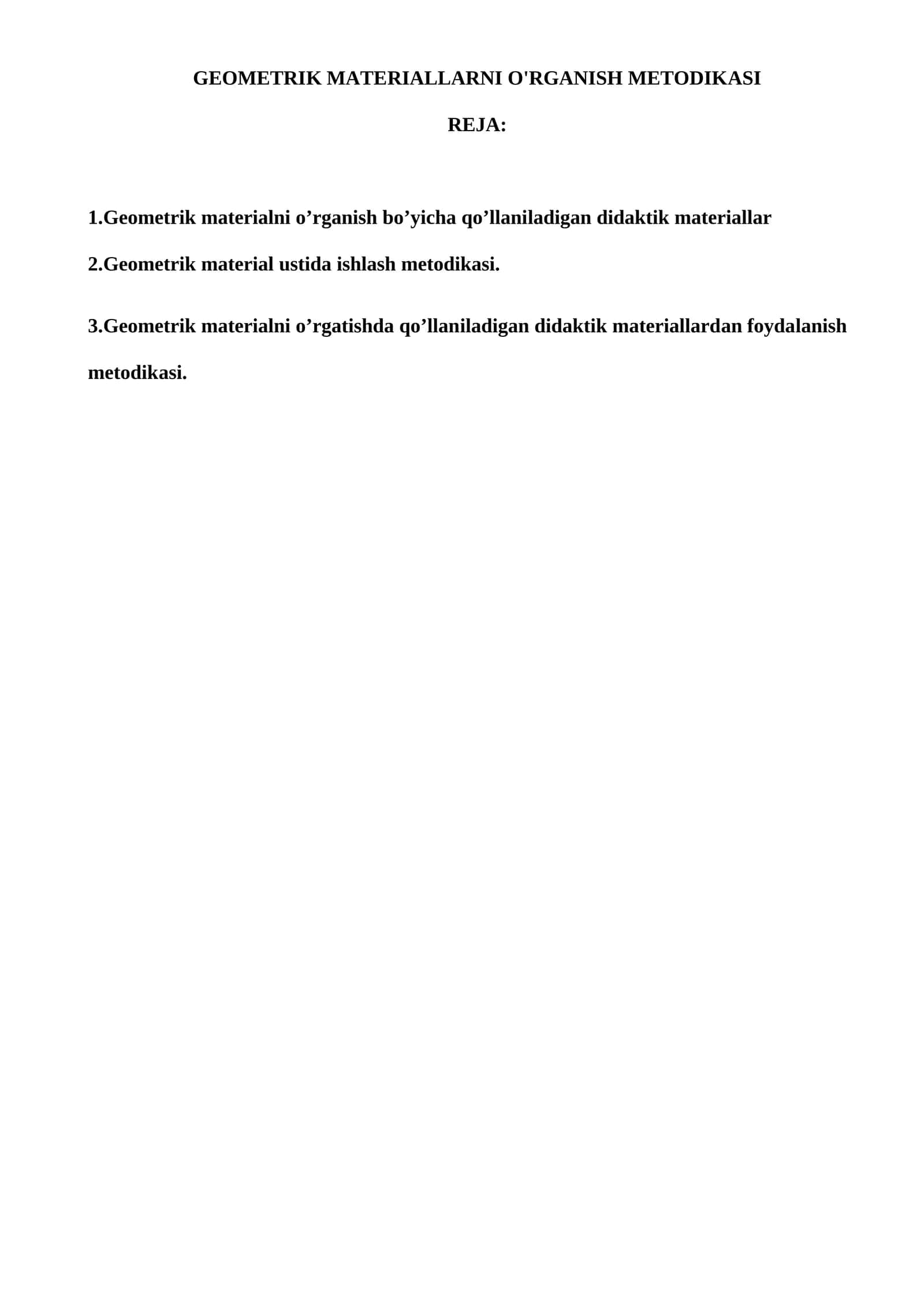 GEOMETRIK MATERIALLARNI O'RGANISH METODIKASI 1