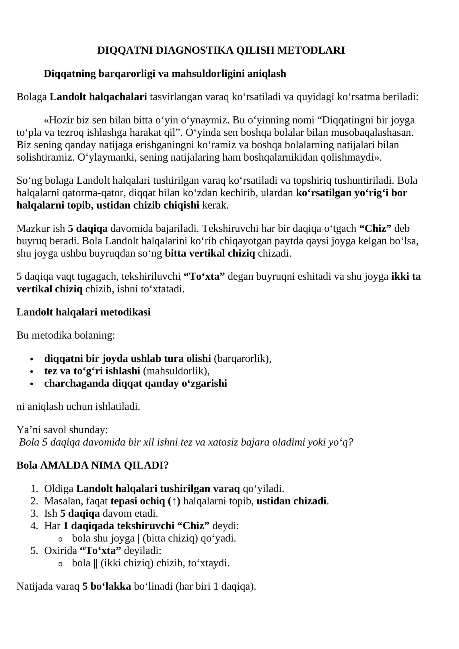 Diqqatni Diagnostika Qilish Metodlari 1