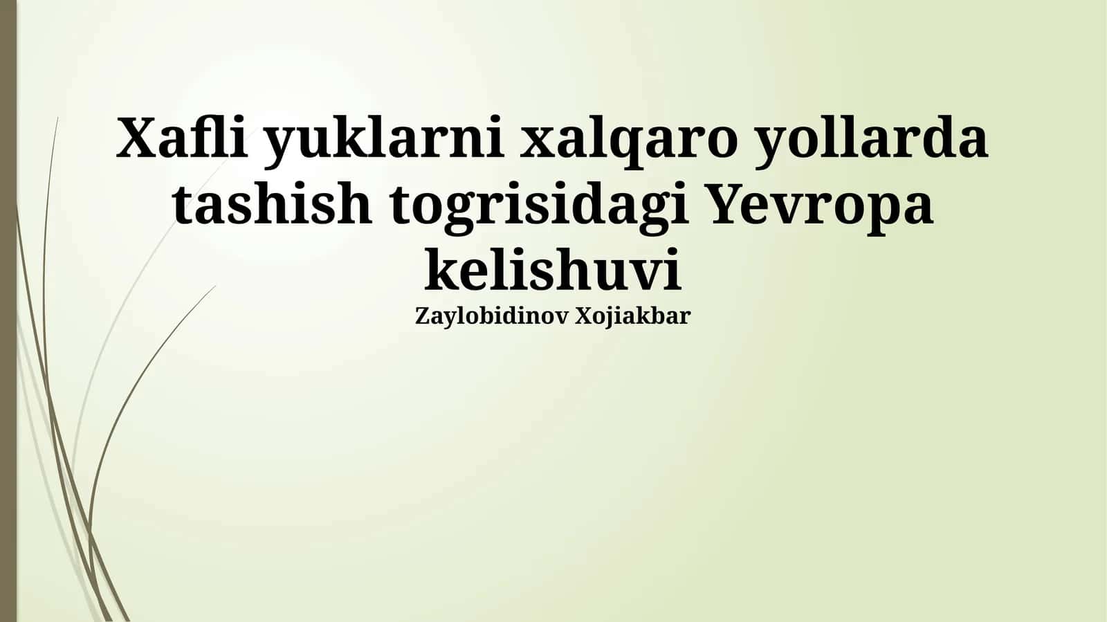 Xavfli Yuklarni Avtomobil Yo'llari Orqali Xalqaro Tashiish To'g'risidagi Yevropa Bitimi 1