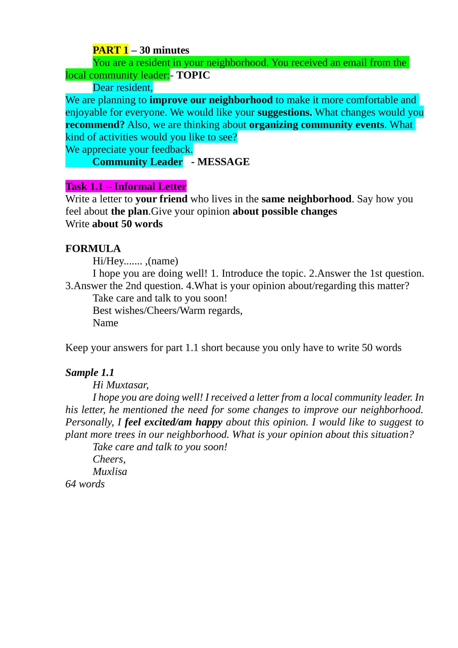 WRITING PART 1.1   1.2    2  FORMULALAR VA NAMUNA ESSEY LETTERS 1