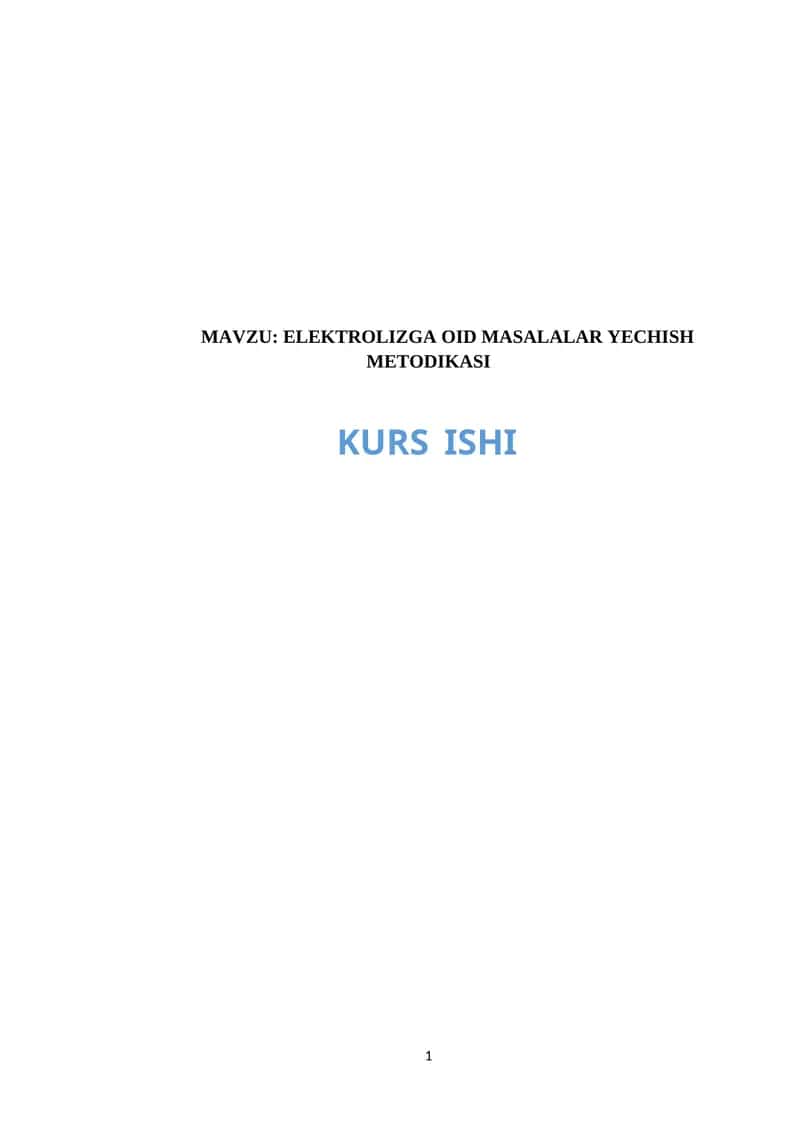 ELEKTROLIZGA OID MASALALAR YECHISH METODIKASI 1