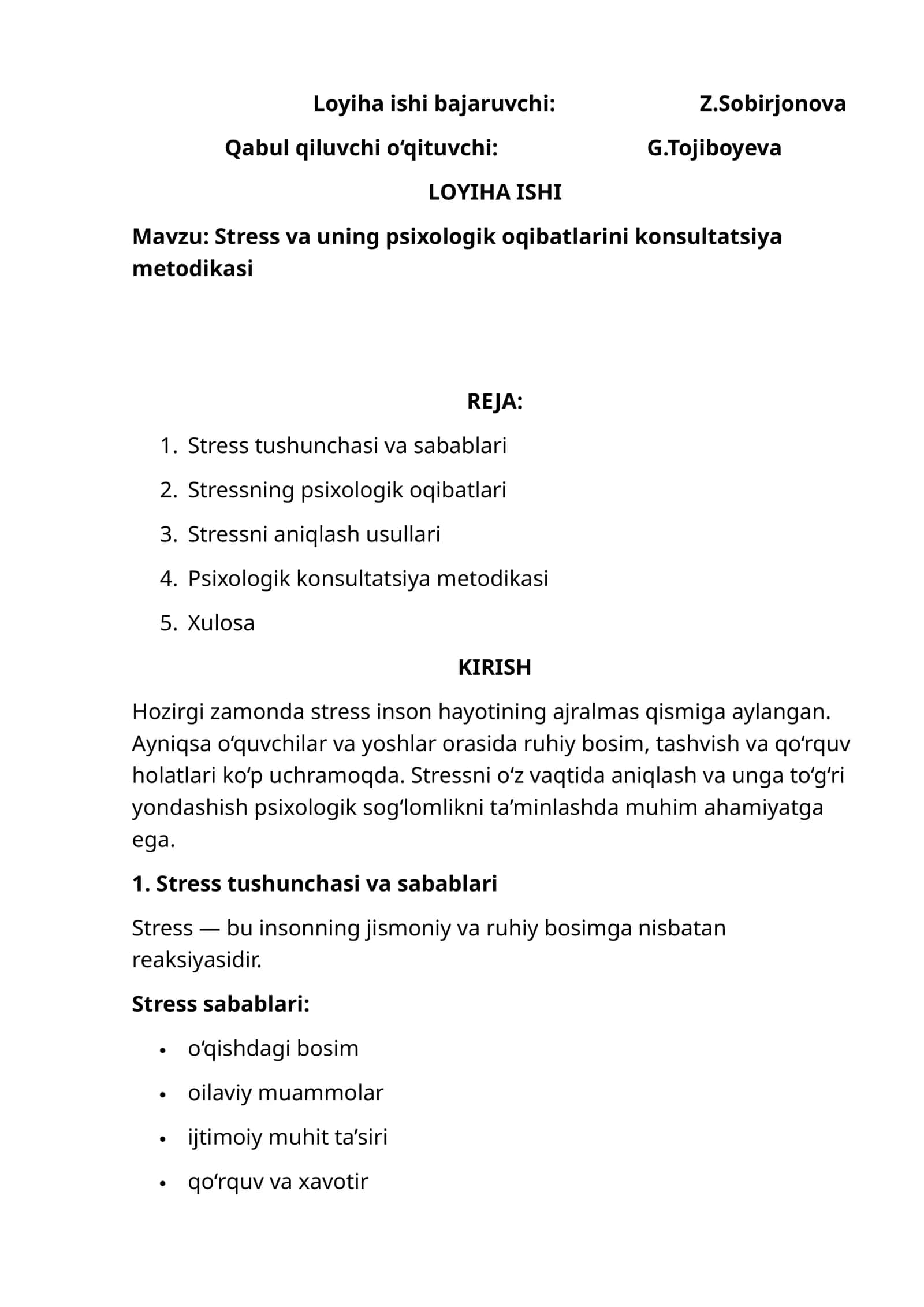 Stress va uning psixologik oqibatlarini konsultatsiya metodikasi 1