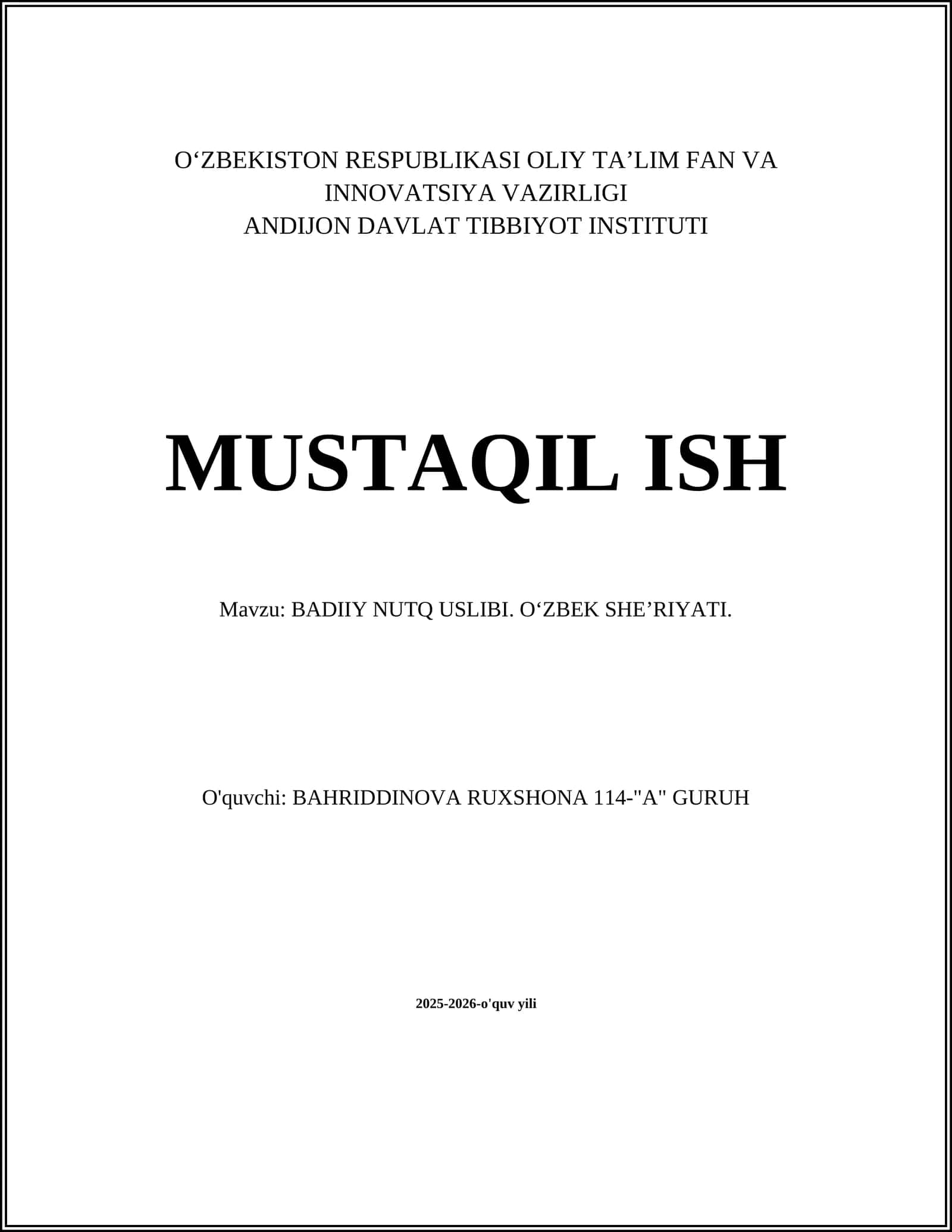 BADIIY NUTQ USLIBI. OʻZBEK SHEʼRIYATI 1