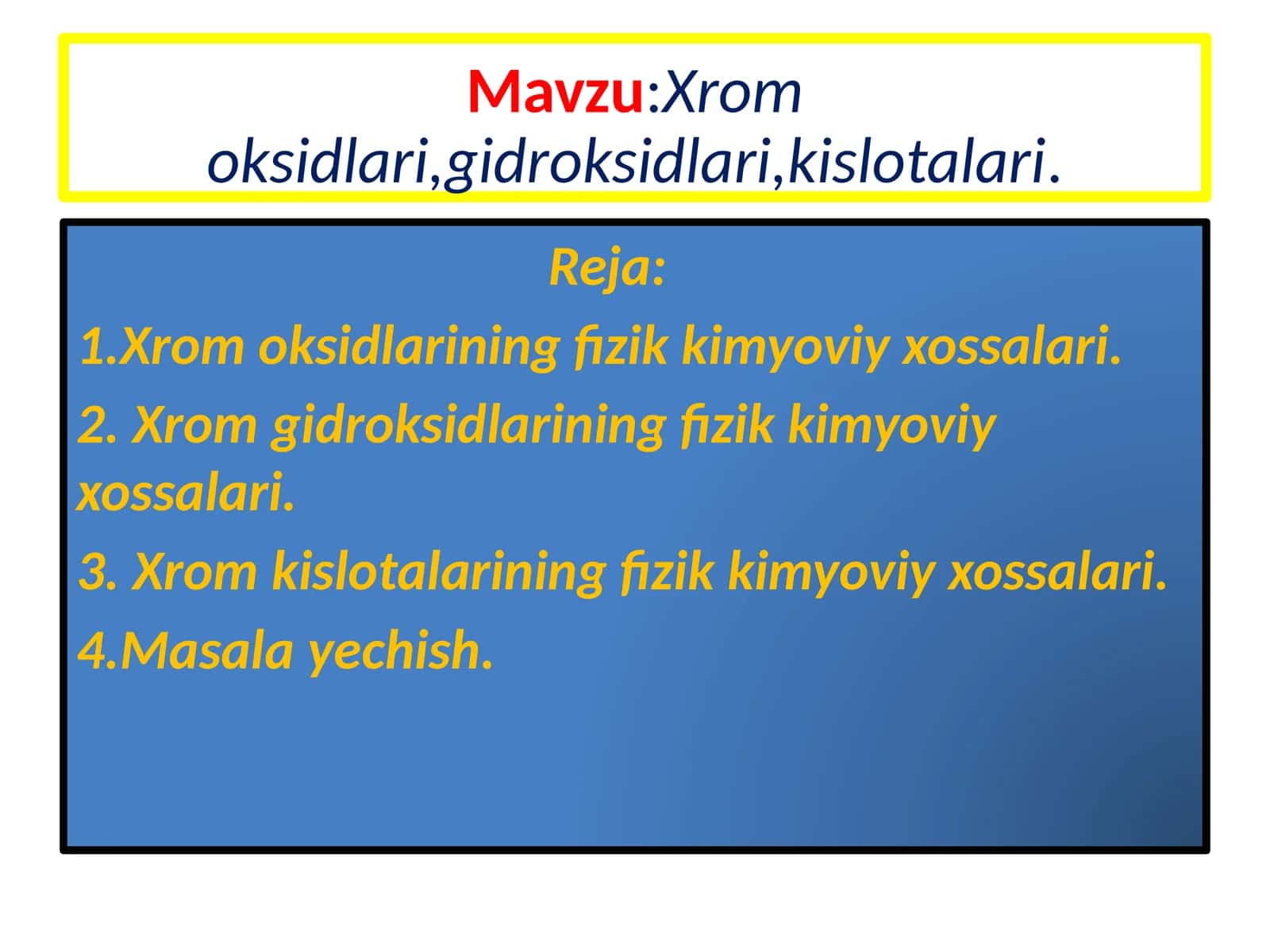 Xrom oksidlari, gidroksidlari, kislotalari 1