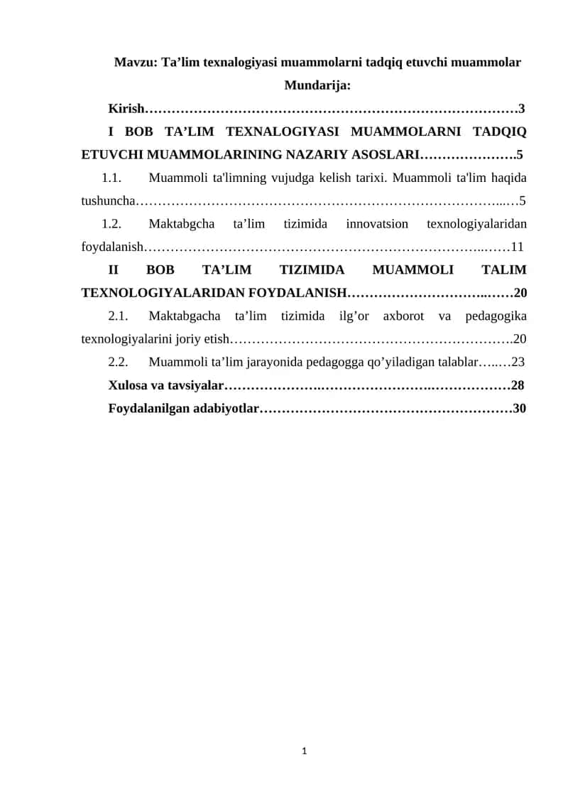 Taʼlim texnalogiyasi muammolarni tadqiq etuvchi muammolar 1