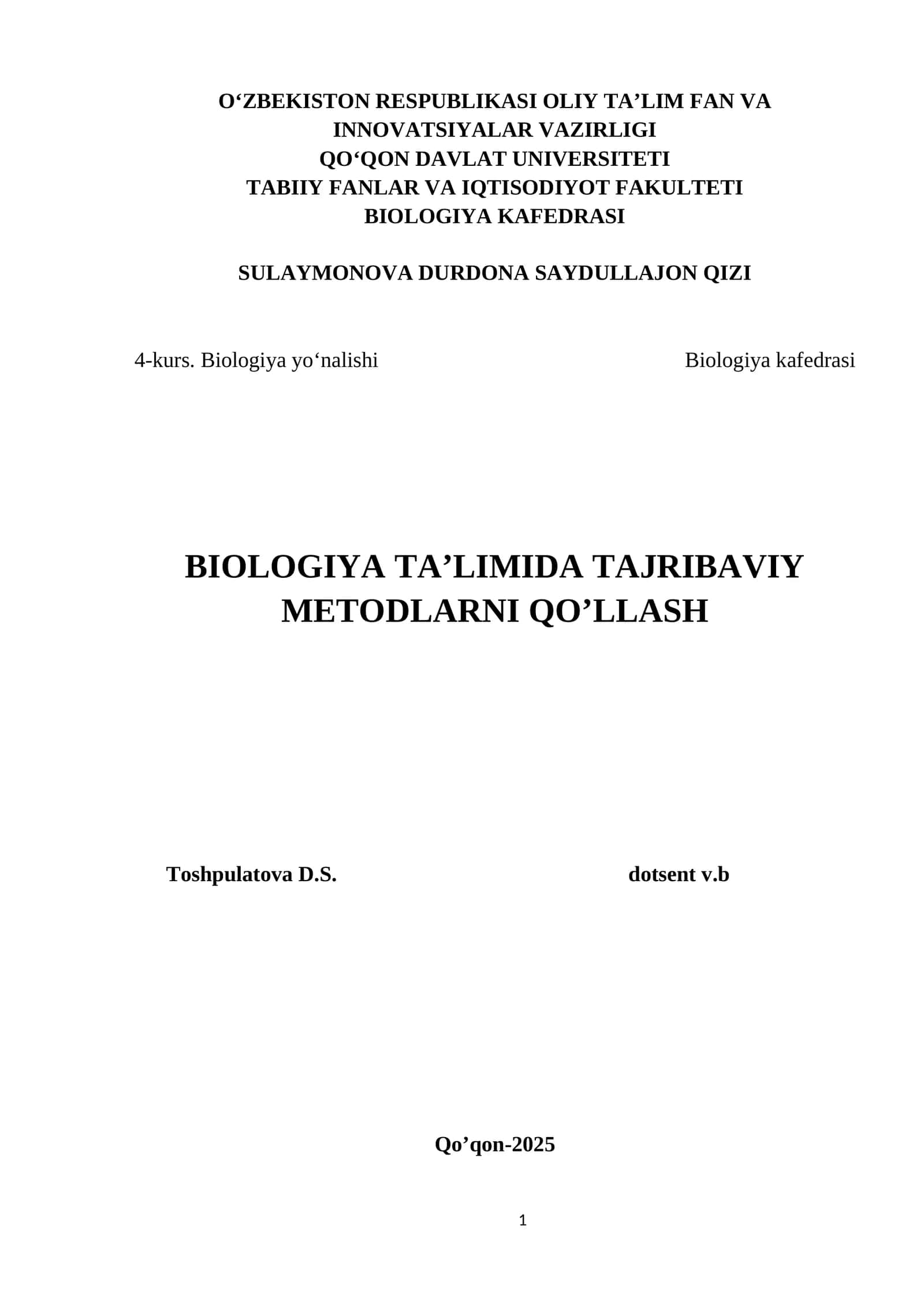 BIOLOGIYA TA’LIMIDA TAJRIBAVIY METODLARNI QO’LLASH 1