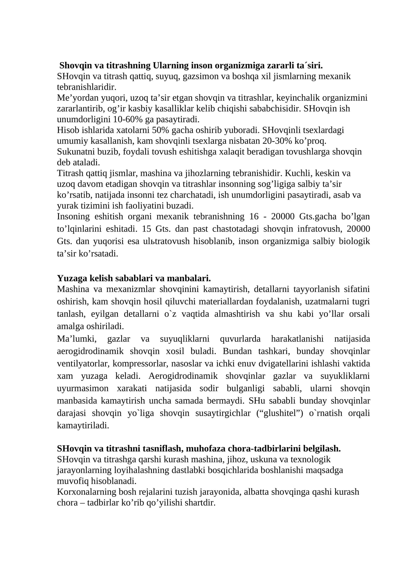 Shovqin va titrashning Zararlari 1