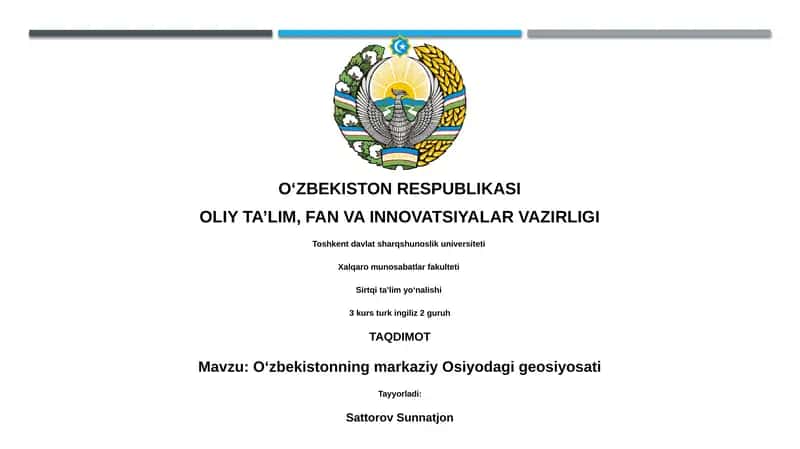 O'zbekistonning Markaziy Osiyodagi Geosiyosati 1