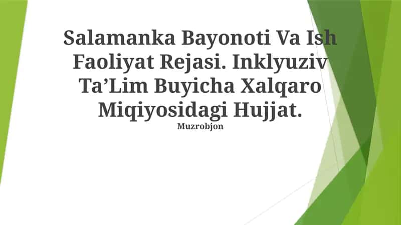 Salamanka Bayonoti Va Ish Faoliyat Rejasi. Inklyuziv TaʼLim Buyicha Xalqaro Miqiyosidagi Hujjat 1
