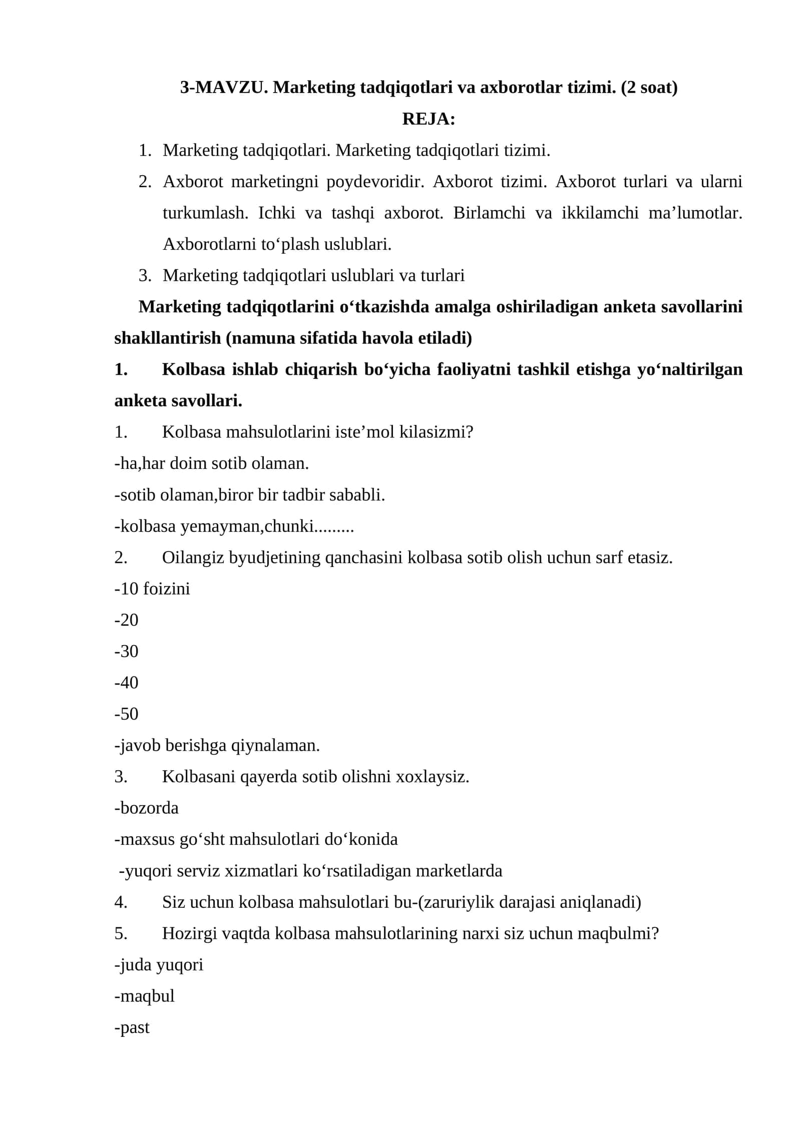MAVZU. Marketing tadqiqotlari va axborotlar tizimi 1