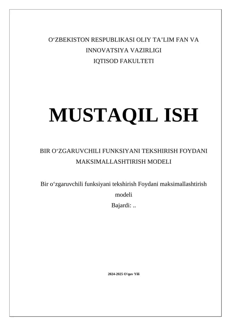 Foyda maksimallashtirish modeli 1