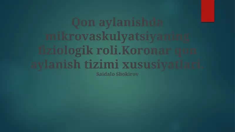 Yurak qon aylanish tizimi 1