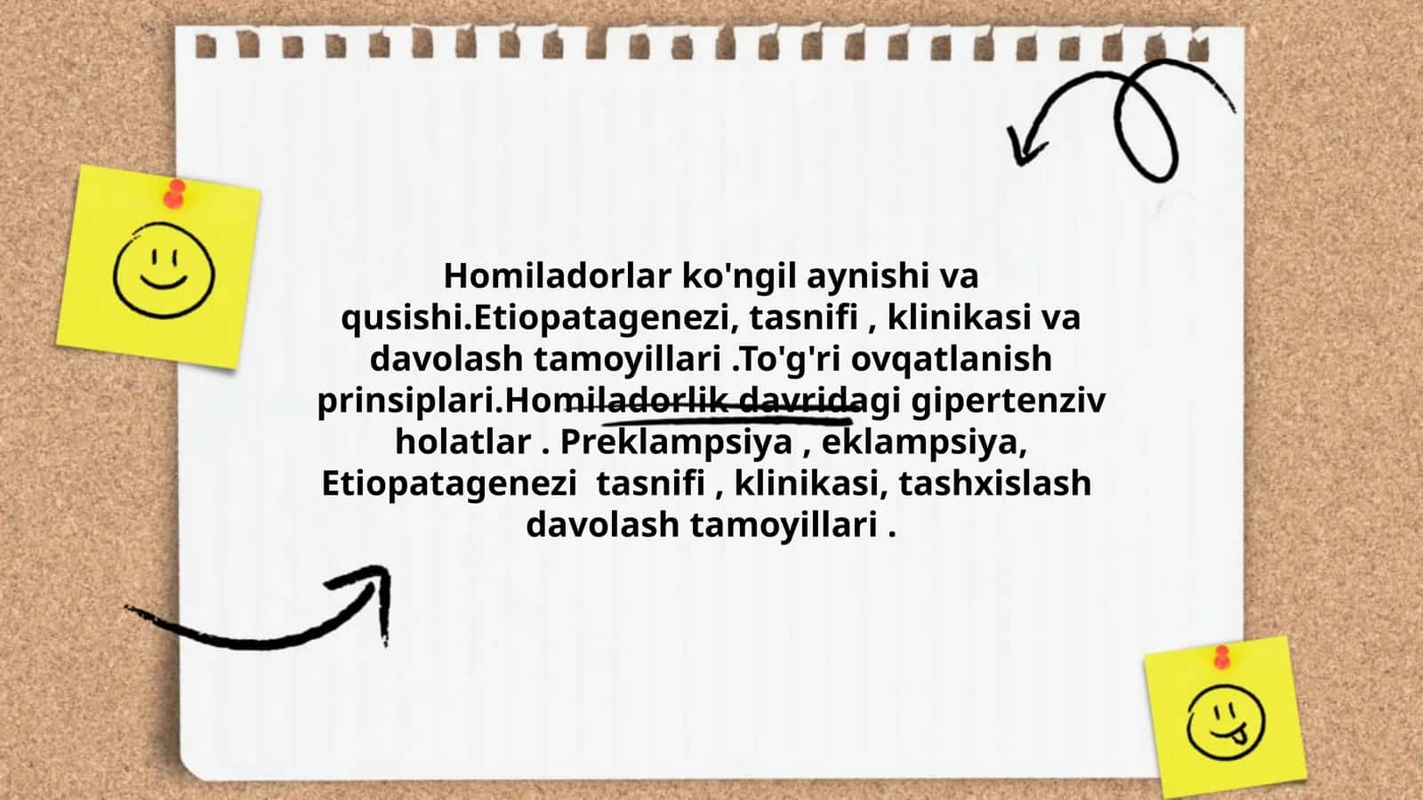 Homiladorlar ko'ngil aynishi va qusishi. Etiopatagenezi, tasnifi, klinikasi va davolash tamoyillari. To'g'ri ovqatlanish prinsiplari. Homiladorlik davridagi gipertenziv holatlar. Preklampsiya, eklampsiya, Etiopatagenezi tasnifi, klinikasi, tashxislash davolash tamoyillari 1