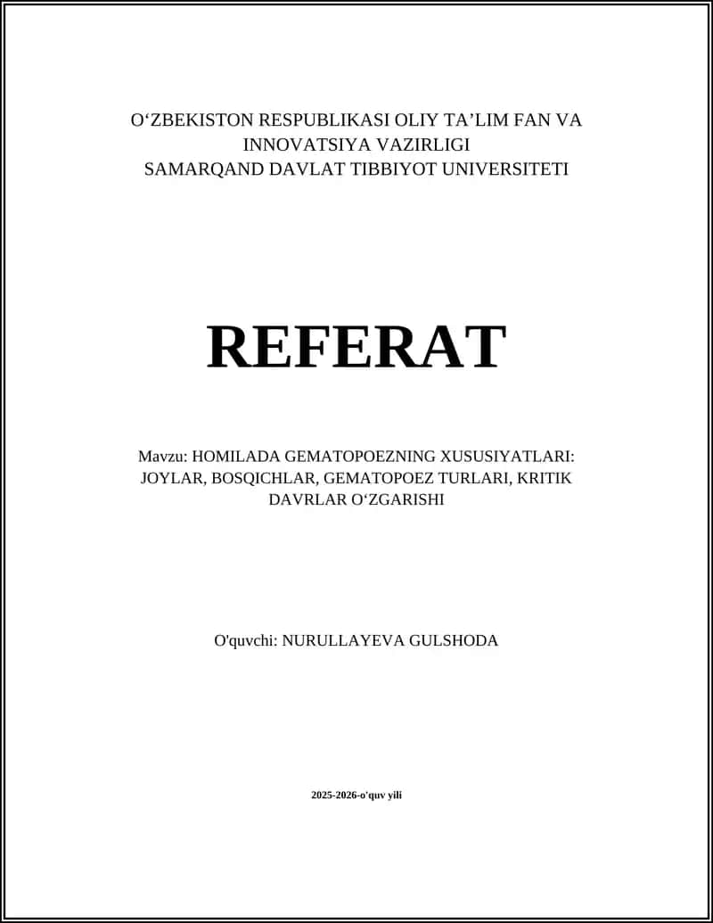 HOMILADA GEMATOPOEZNING XUSUSIYATLARI 1