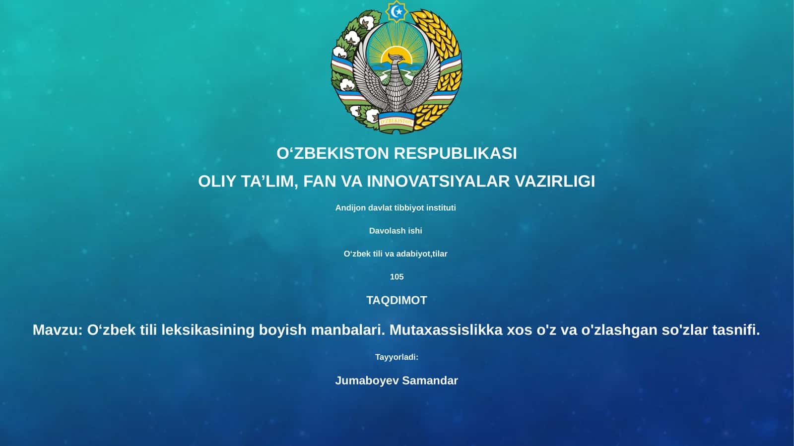 Oʻzbek tili leksikasining boyish manbalari. Mutaxassislikka xos o'z va o'zlashgan so'zlar tasnifi 1