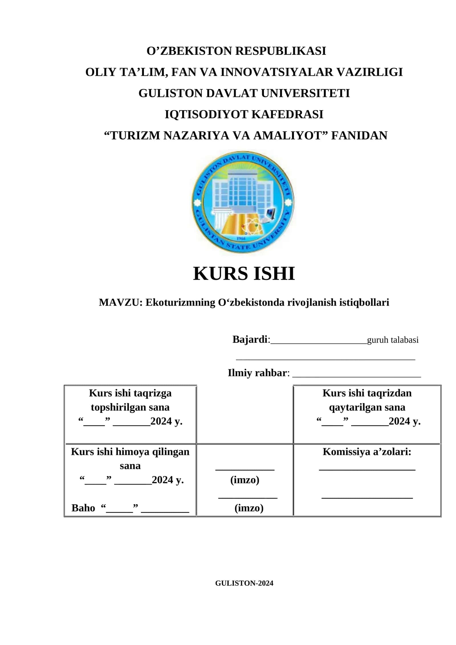 Ekoturizmning Oʻzbekistonda rivojlanish istiqbollari 1