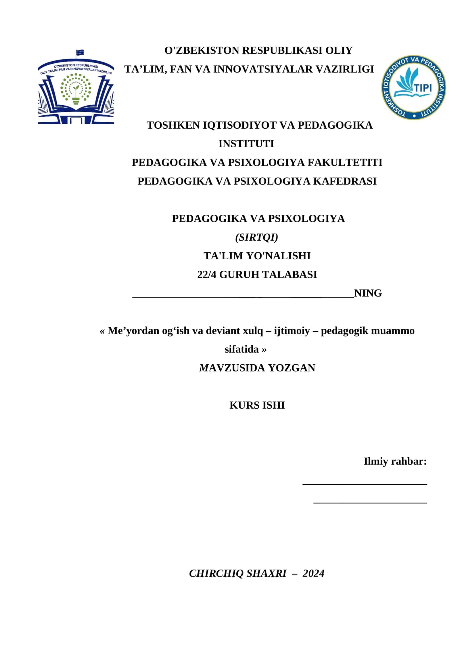 Me’yordan og‘ish va deviant xulq – ijtimoiy – pedagogik muammo sifatida 1
