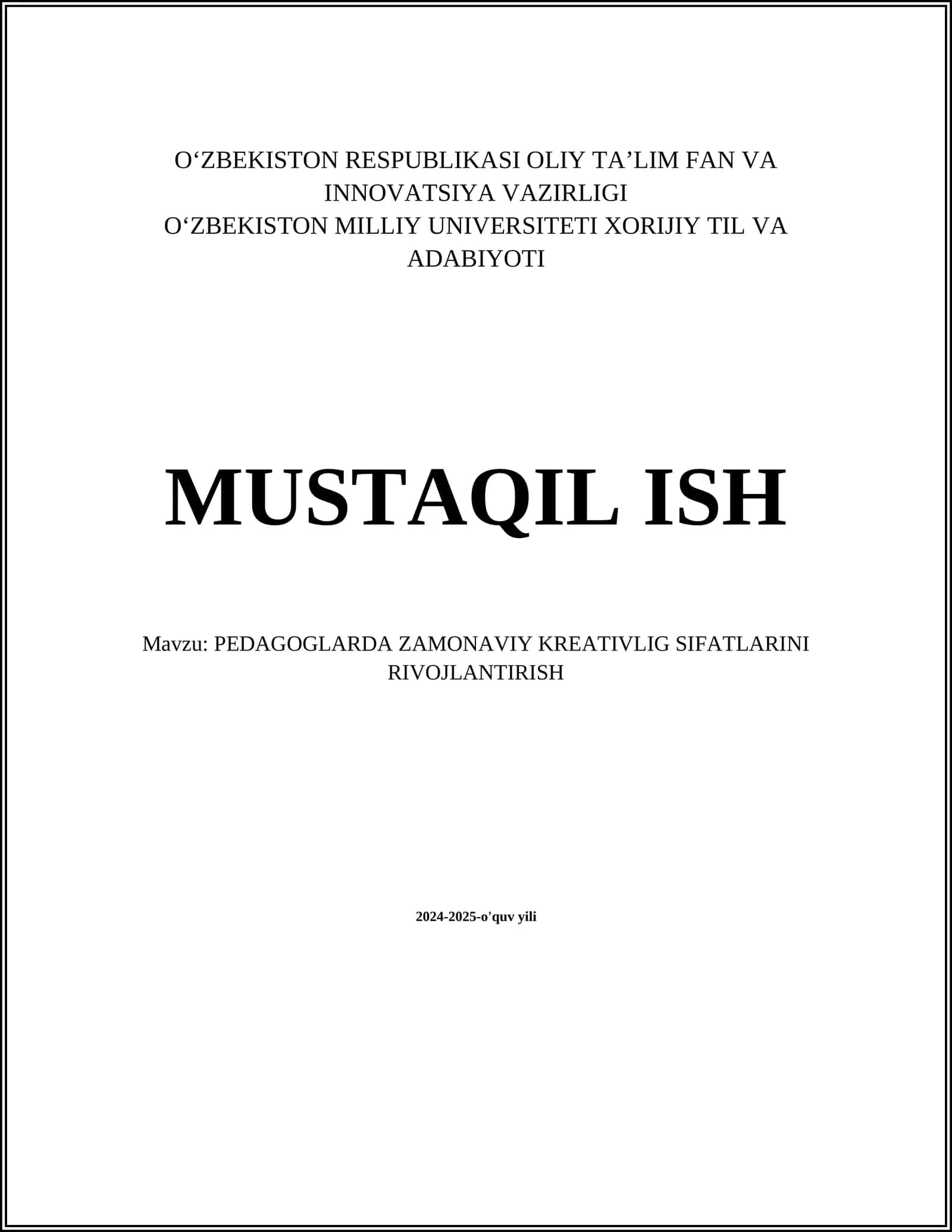PEDAGOGLARDA ZAMONAVIY KREATIVLIG SIFATLARINI RIVOJLANTIRISH 1