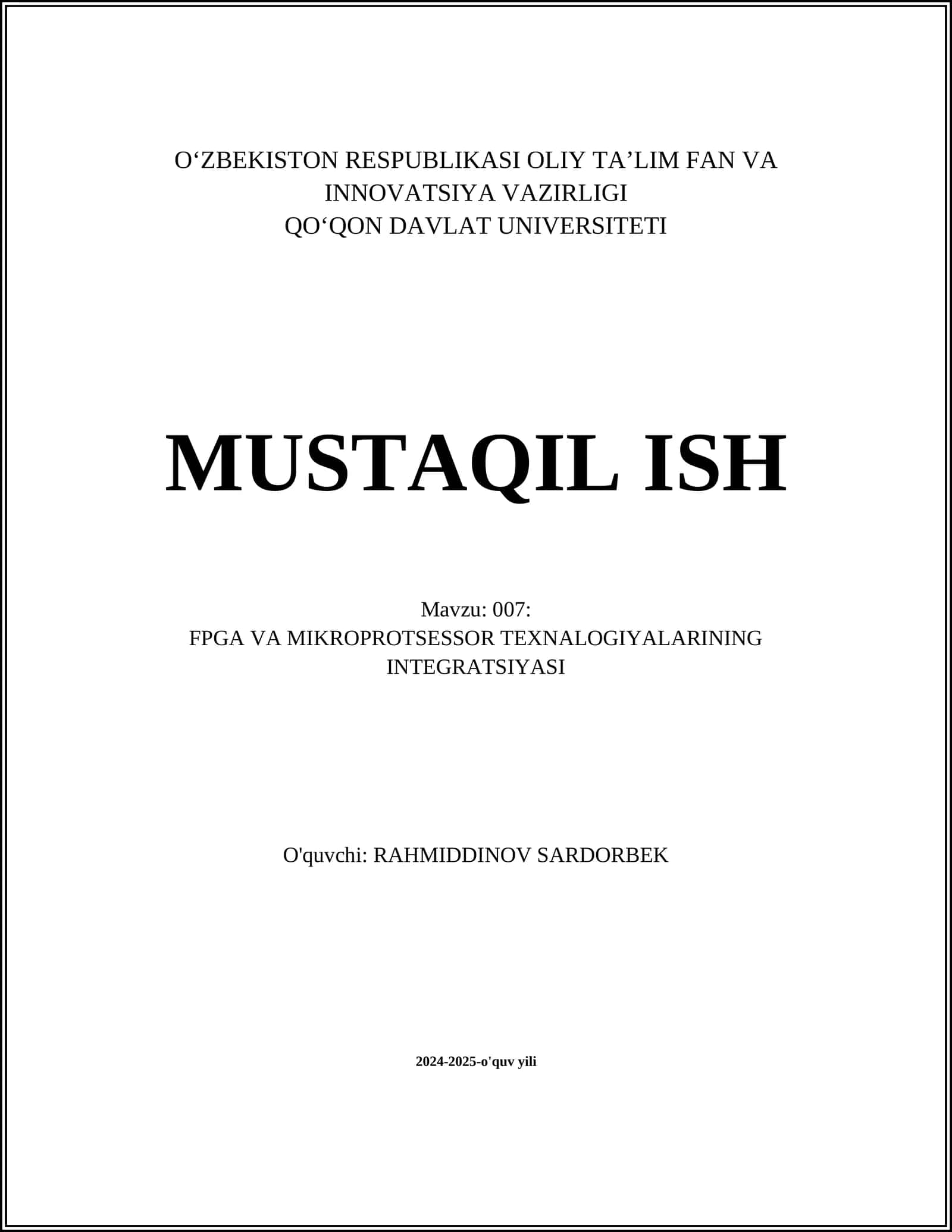 FPGA VA MIKROPROTSESSOR TEXNALOGIYALARINING INTEGRATSIYASI 1
