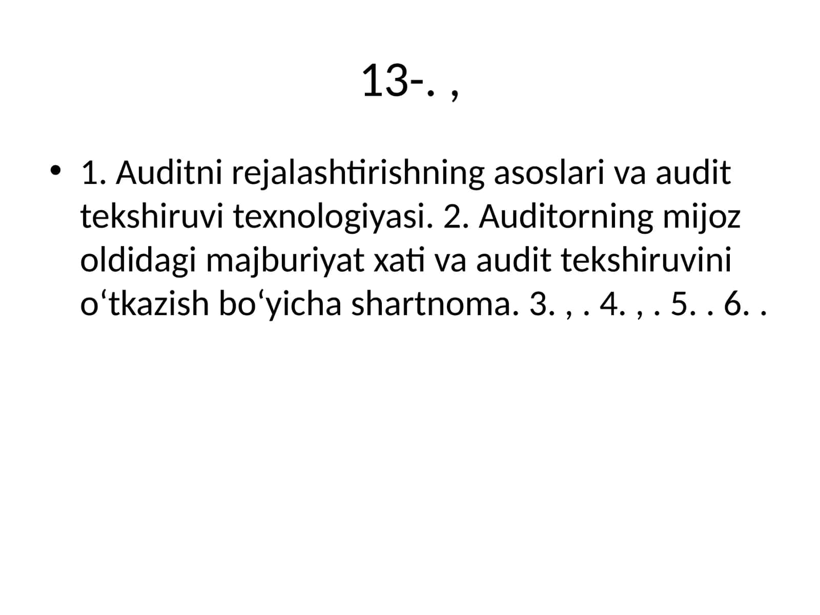 Audit rejalashtirishning asoslari va audit tekshiruvi texnologiyasi 1