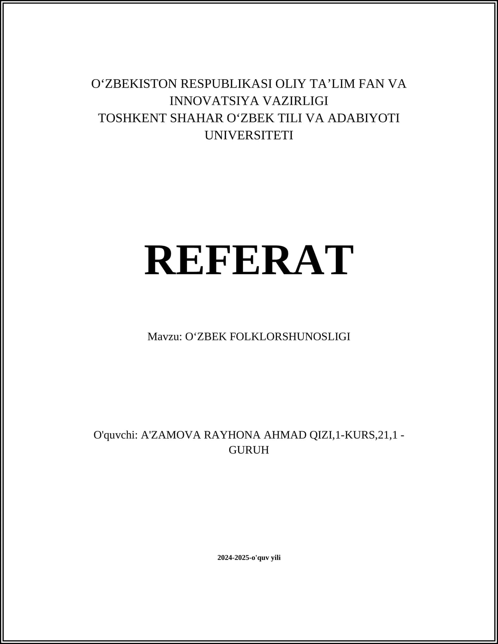 OʻZBEK FOLKLORSHUNOSLIGI 1