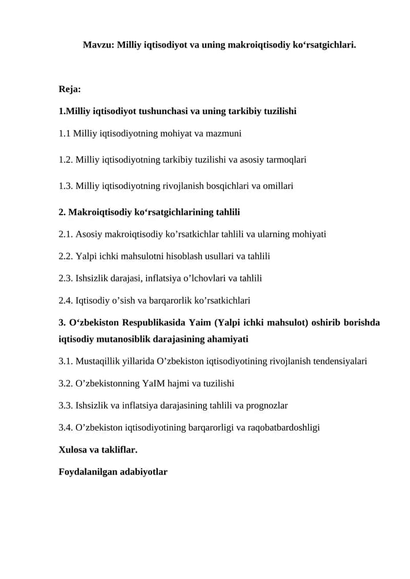 Milliy iqtisodiyot va uning makroiqtisodiy koʻrsatgichlari. 1