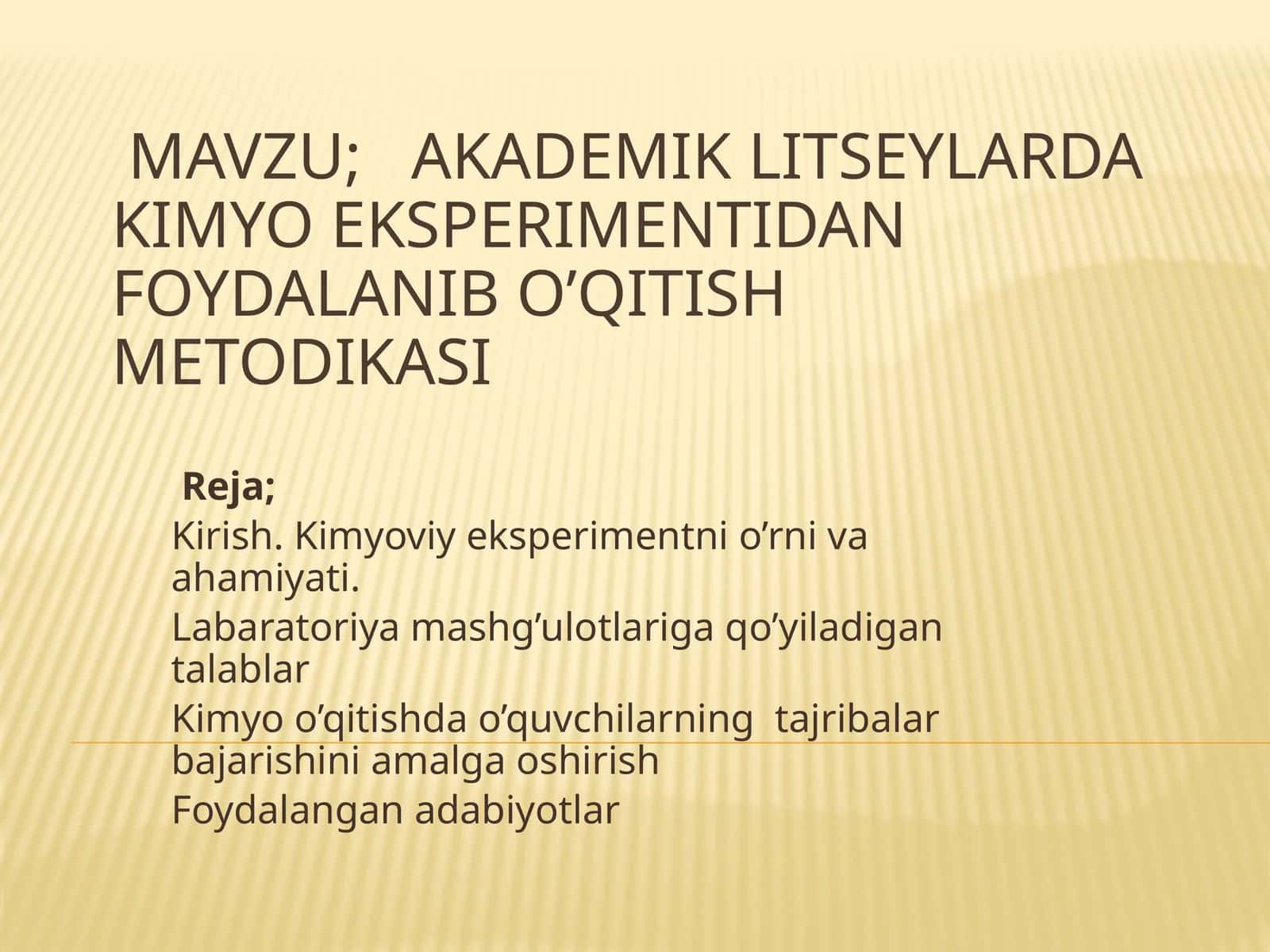 Akademik litseylar kimyo eksperimentidan foydalanib o'qitish metodikasi 1