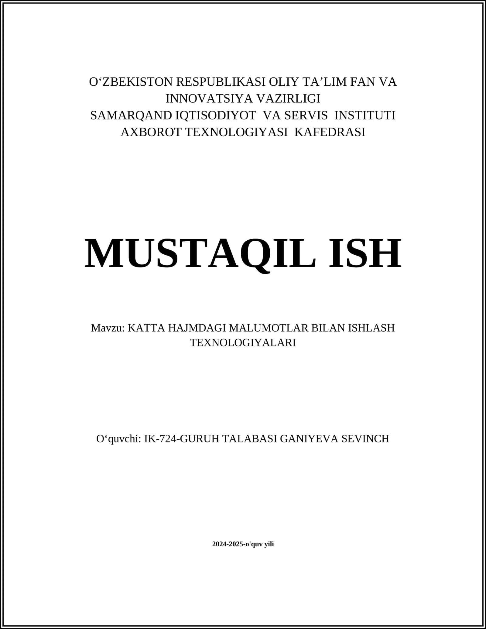 Ma'lumotlar omborlarini boshqarish tizimlari 1