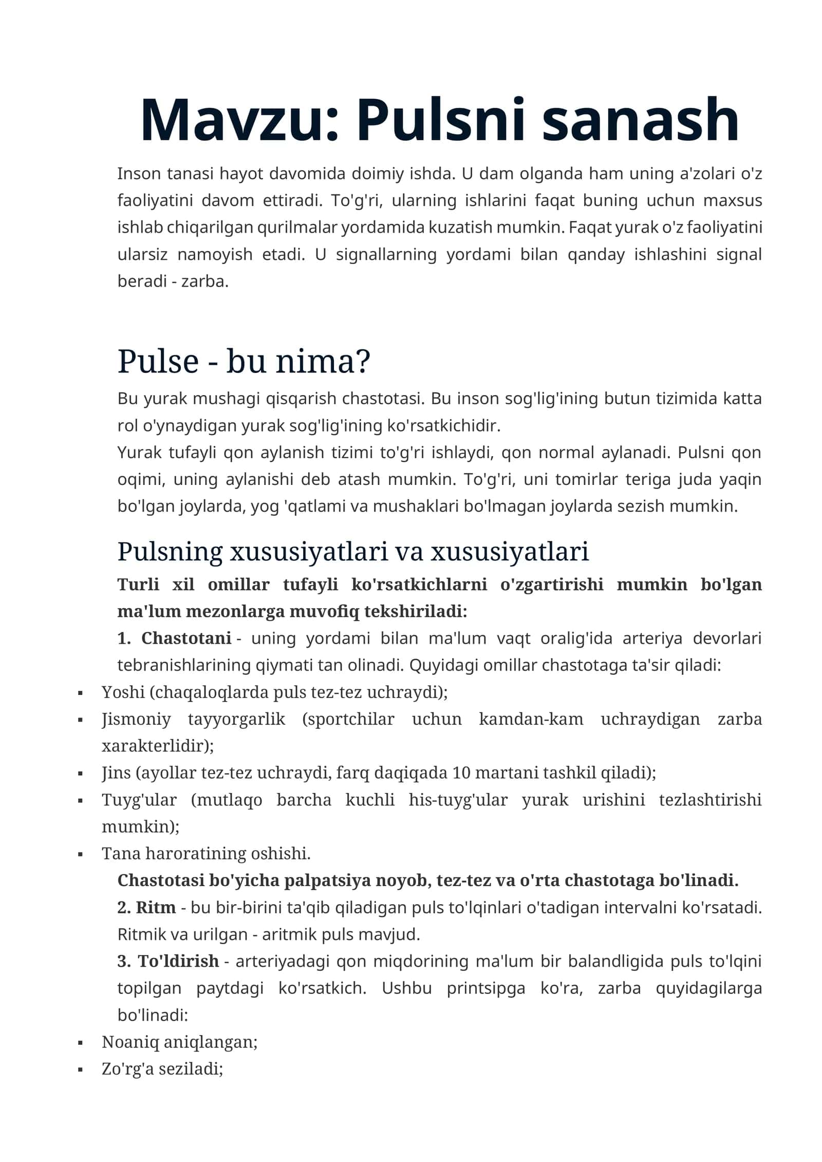 Pulsni sanash 1