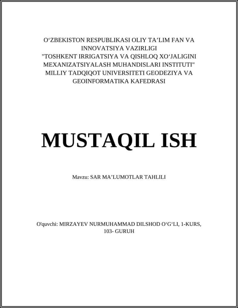 SAR maʼlumotlarining asosiy printsiplari va fizikasi 1