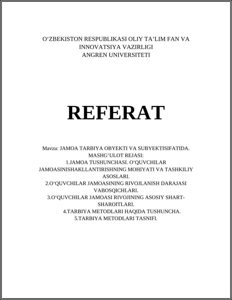 JAMOA TARBIYA OBYEKTI VA SUBYEKTISIFATIDA 1
