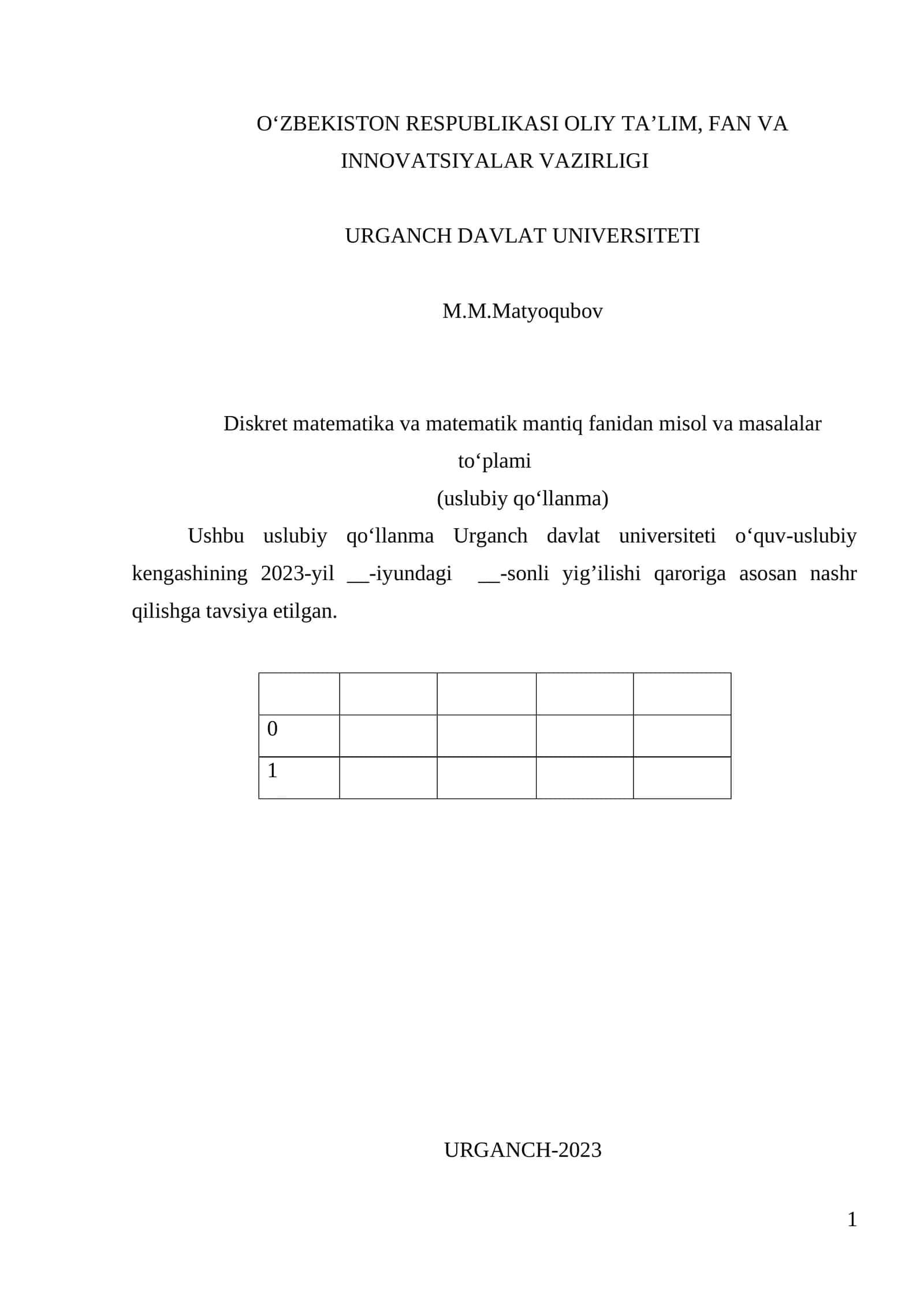 Diskret matematika va matematik mantiq fanidan misol va masalalar to‘plami 1