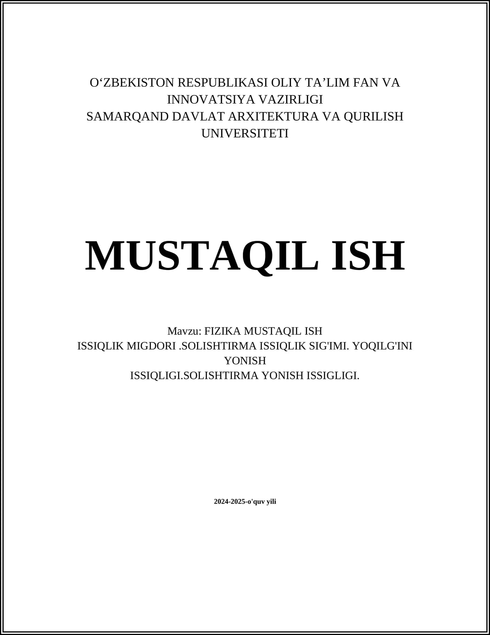 FIZIKA MUSTAQIL ISH 1