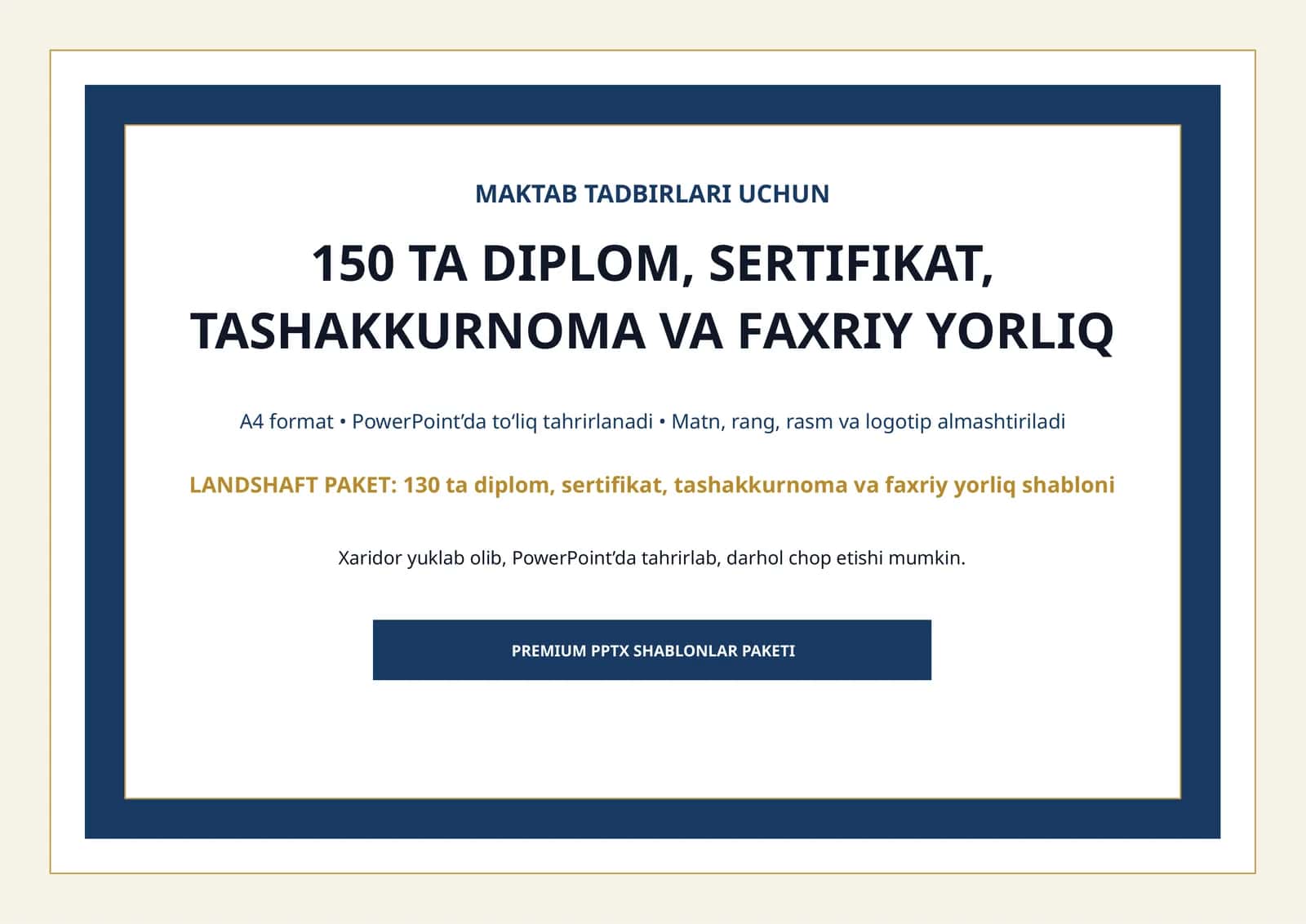 MAKTAB TADBIRLARI UCHUN 150 TA DIPLOM, SERTIFIKAT, TASHAKKURNOMA VA FAXRIY YORLIQ 1