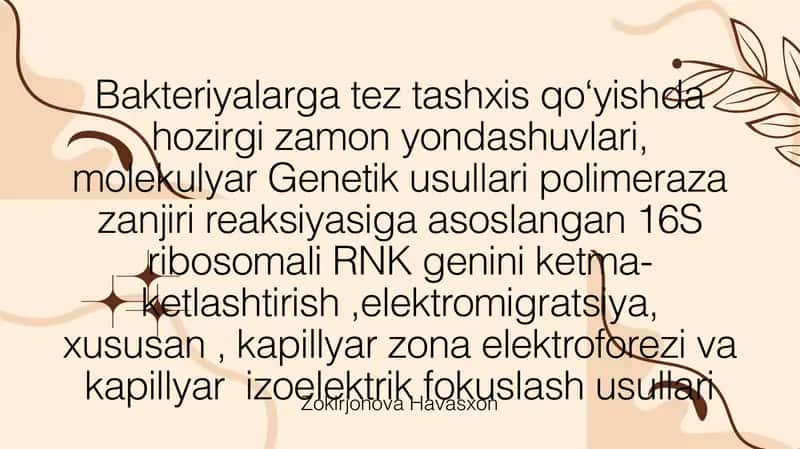 Bakteriyalarga tez tashxis qoʻyishda hozirgi zamon yondashuvlari, molekulyar Genetik usullari polime 1