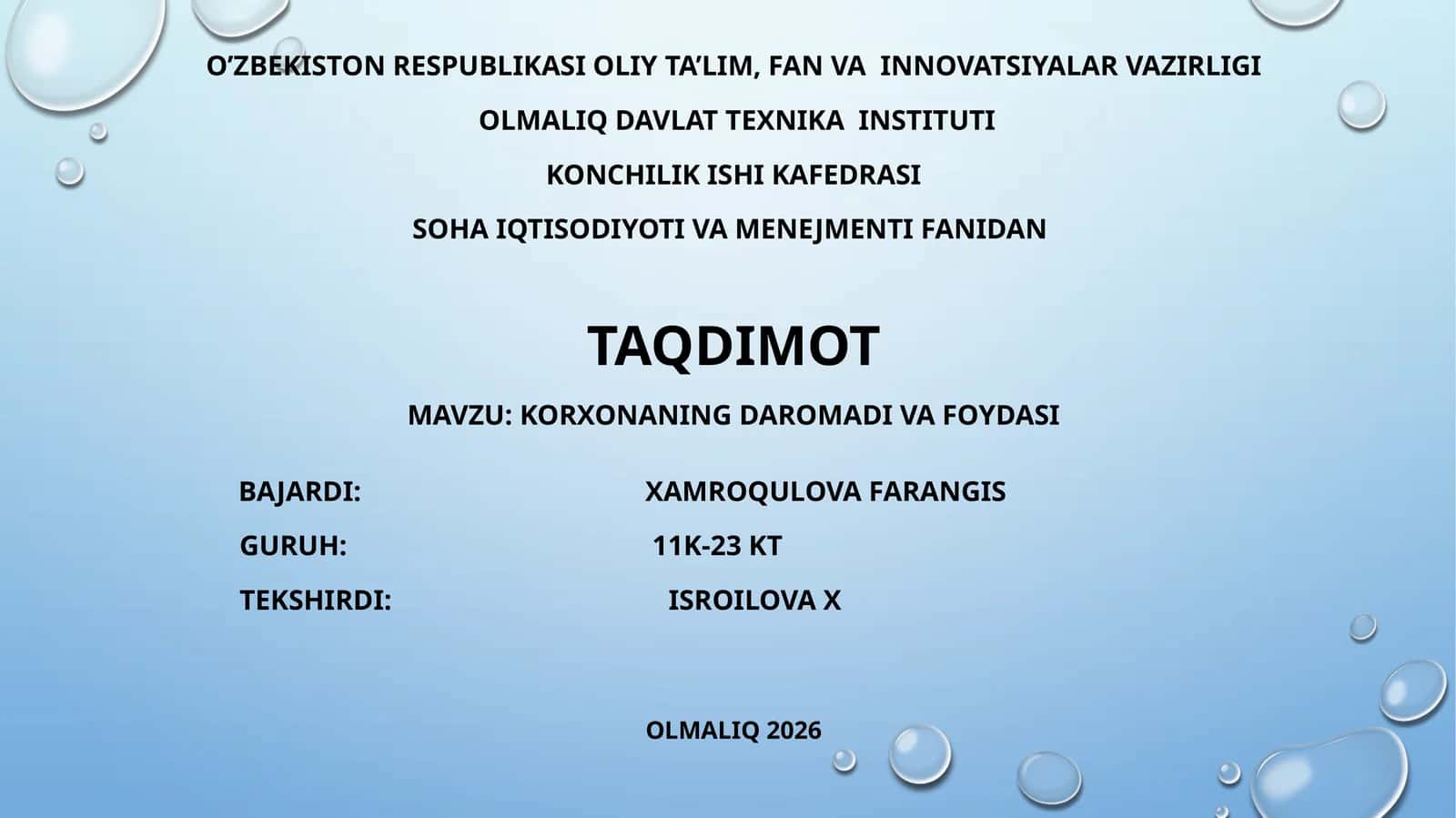 korxonaning daromadi va foydasi 1