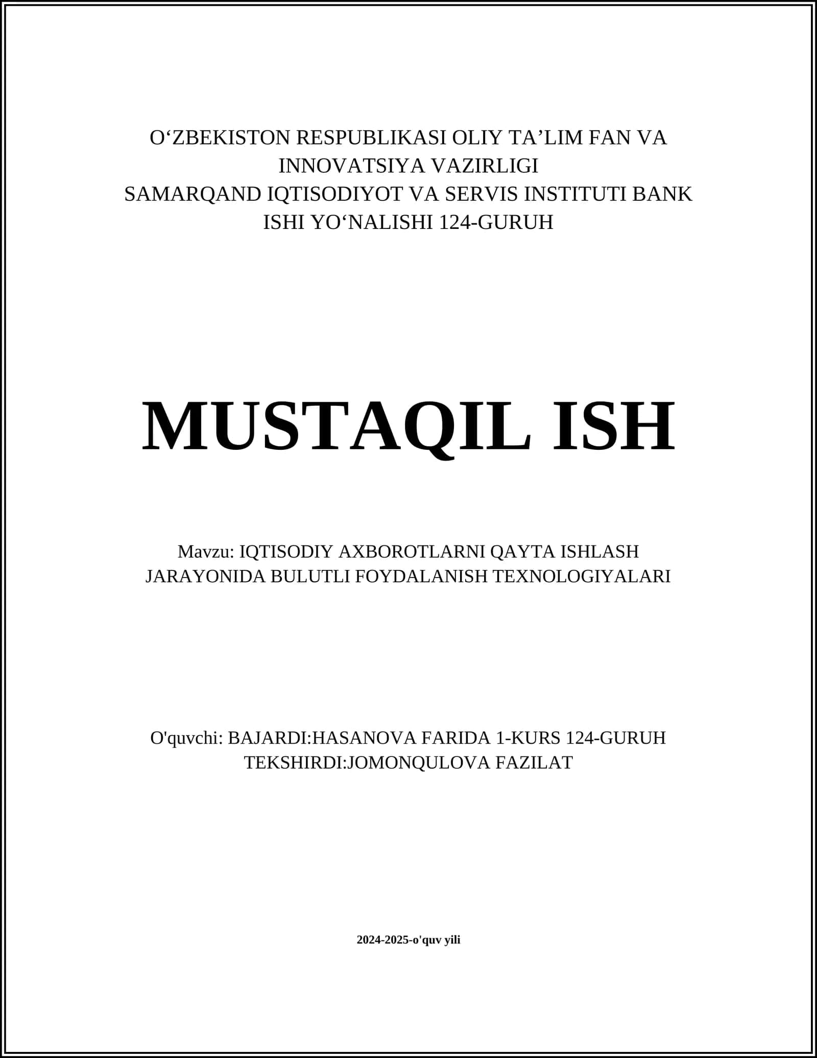 Bulutli hisoblash arxitekturasi 1