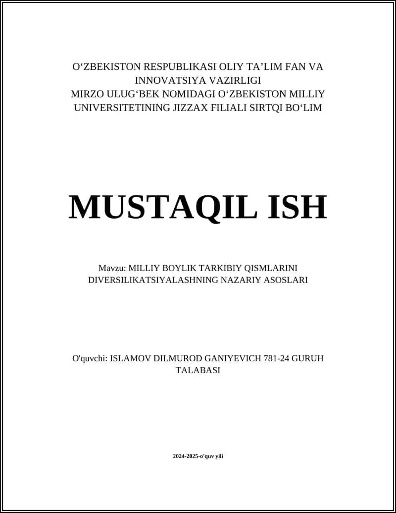 MILLIY BOYLIK TARKIBIY QISMLARINI DIVERSILIKATSIYALASHNING NAZARIY ASOSLARI 1