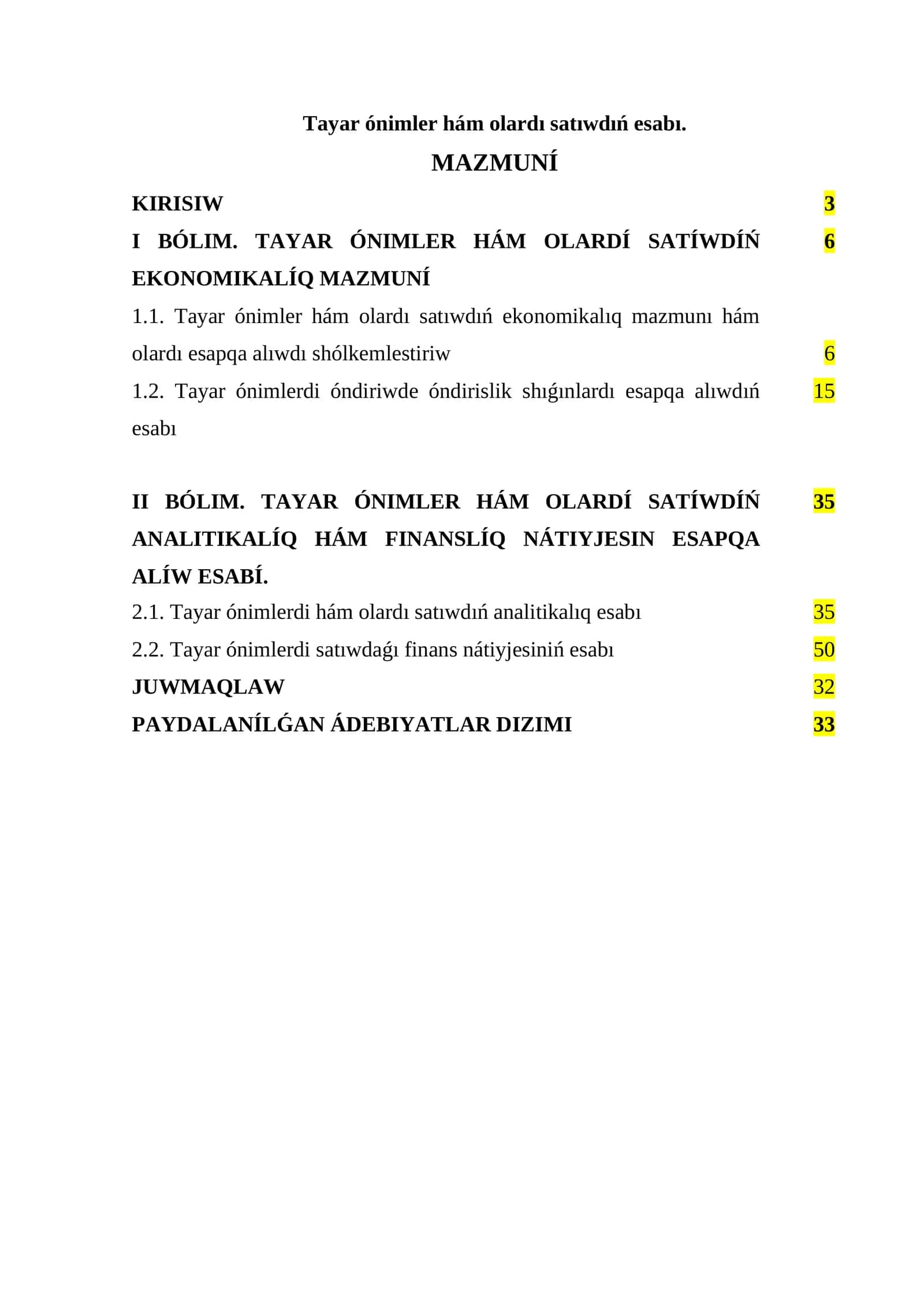 Tayar Ónimler Hám Olardı Satıwdıń Ekonomikalıq Mazmuni 1