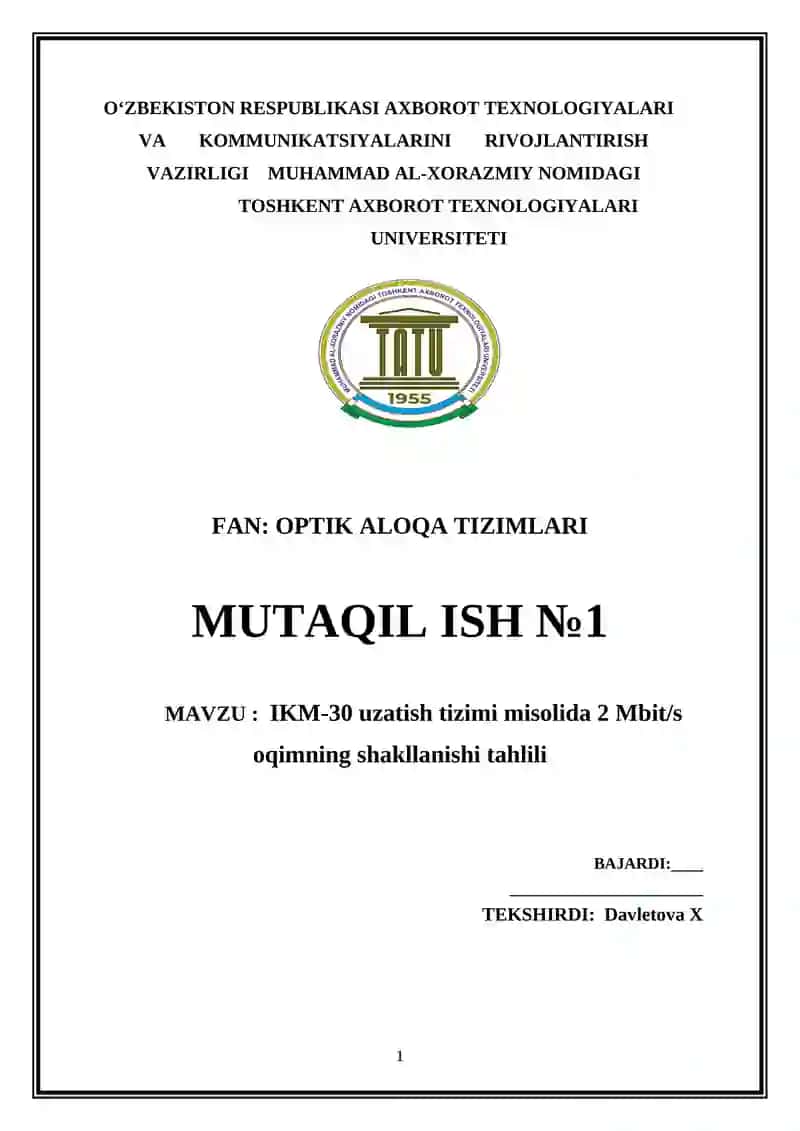 IKM-30 uzatish tizimi misolida 2 Mbit/s oqimning shakllanishi tahlili