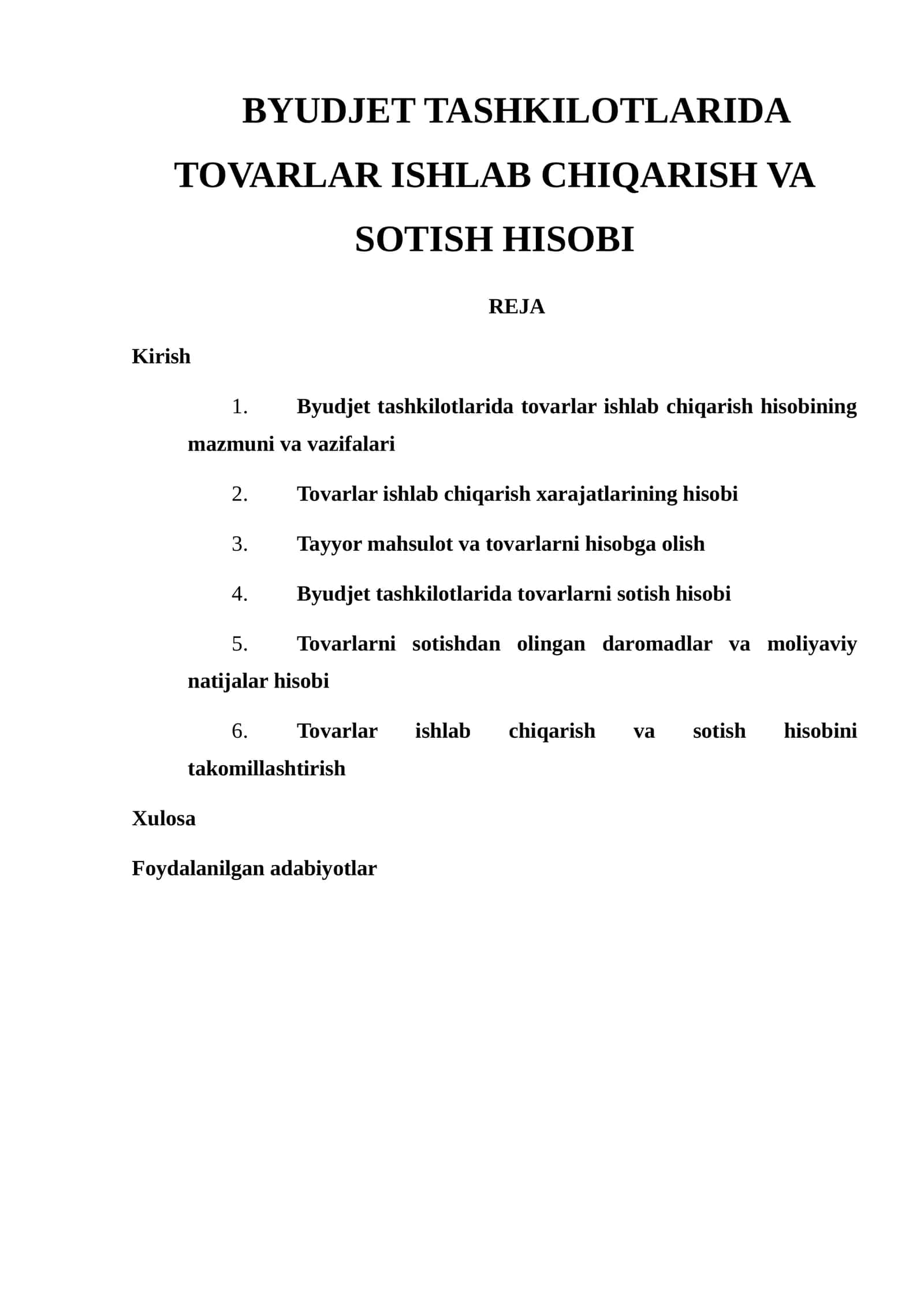 Tovarlar ishlab chiqarish va sotish hisobi 1