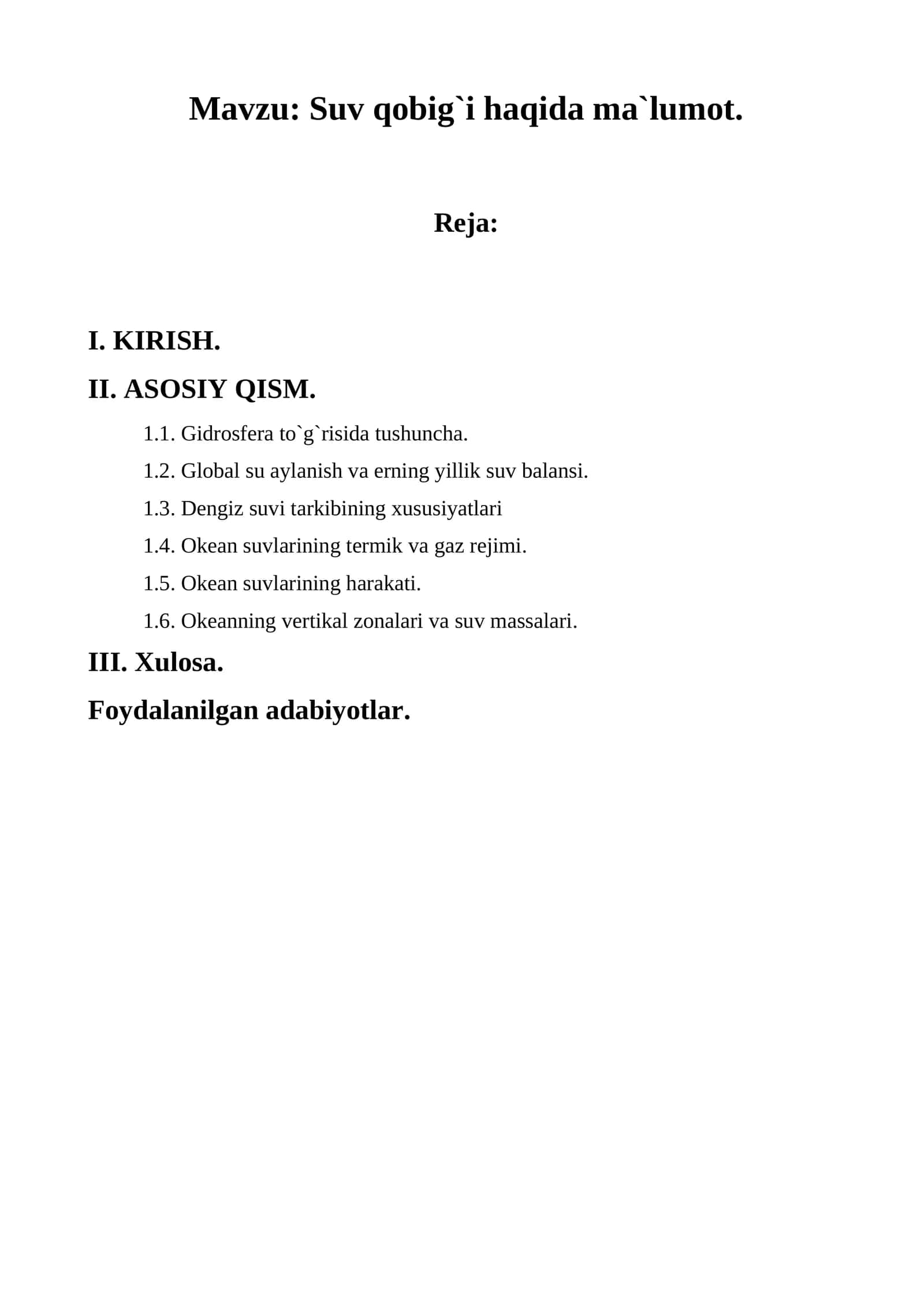 Suv qobig`i haqida ma`lumot 1